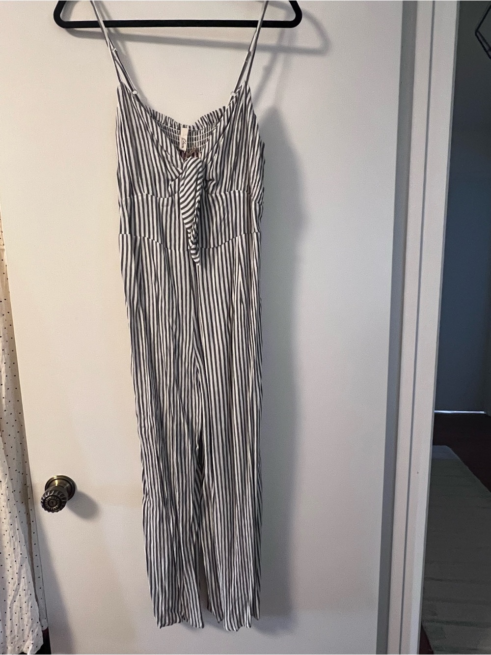 Elan Gray & White Striped Tie-Front Jumpsuit